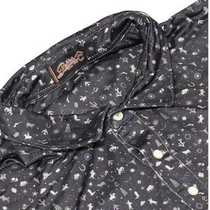 Rafter C Since 1945 Mens XXXL Black Western Print‎ Short Sleeve Polo Shirt